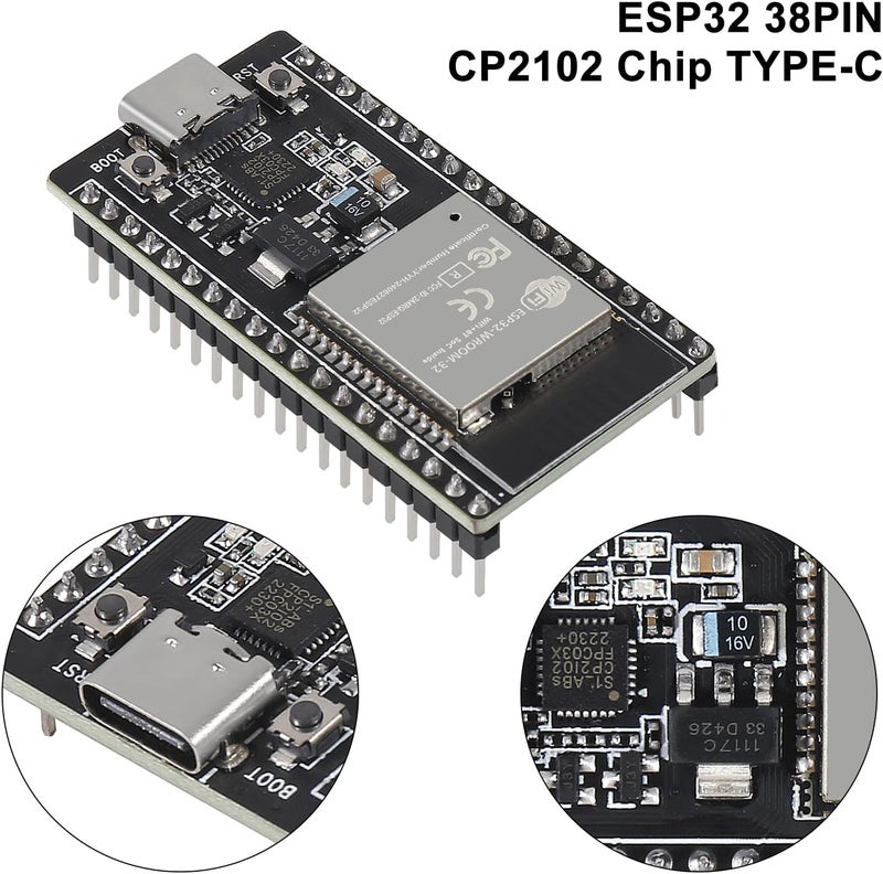 AiTrip 3Sets USB C 38 Pin ESP32 ESP-32D ESP-WROOM-32 CP2012 WiFi+Bluetooth Dual Core Type-C Interface ESP32-DevKitC-32 Development Board Module with ESP32 Breakout Board Shield Terminal Adapter - Image 4